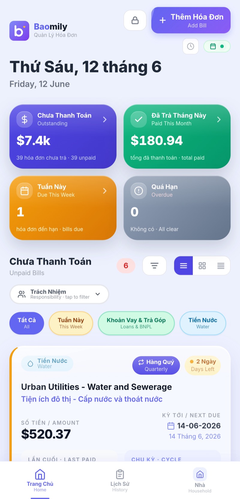 Home dashboard