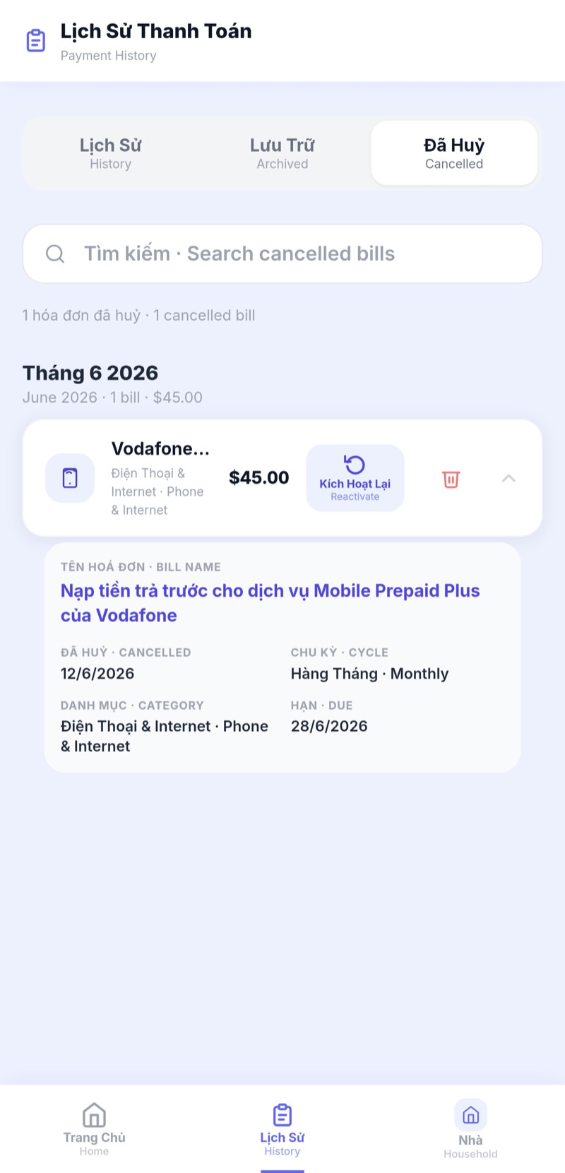 Cancelled bills